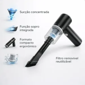Aspirador Portátil 3 Em 1 Com Soprador e Filtro HEPA Para Carro e Teclado USB - Imagem 4