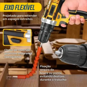 Parafusadeira Furadeira C/ 2 Baterias Maleta Kit Completo Led Eixo Flexível Vários Níveis Torque Simake - Imagem 7