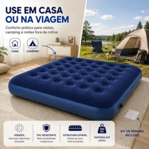 Colchão Inflável Casal Omega Azul 191x137x22cm Kit Reparo - Imagem 6