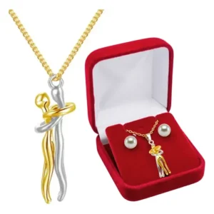 Colar Pingente Abraço Banhado Ouro 18k Caixa Presente Veludo - Imagem 2