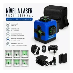 Kit Nível A Laser Verde 12 Linhas Esquadro + Suporte + Tripé Recarregavel Profissional Prumo Autonivelante Acompanha Controle - Imagem 4