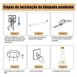 Lustre Pendente Led Modern, Luminaria De Teto 3 Em 1 Dourado - Imagem 9