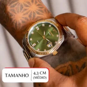 Relógio Technos Masculino Riviera Social Analógico Aço Cor da correia Misto Cor do bisel Dourado Cor do fundo Verde - Imagem 3