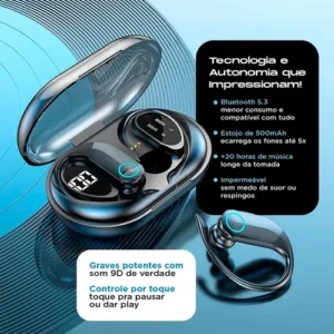 Fone de Ouvido Bluetooth TWS Esportivo com Gancho para Academia e Corrida - Imagem 5