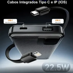 Power Bank 10000 mah Turbo 22.5w Carregador Portátil Display Digital Usb C Universal iPhone Samsung Xiaomi Motorola Audiophile - Imagem 5