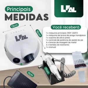 Lixadeira De Unha Motor Elétrica Nail Drill Profissional Gel Portátil Porquinho Potente Lixa 45000 Rpm Salão Manicure Lixador Aparelho Com Pedal Caneta Polidora Design Cor Branco Lfal - Imagem 2