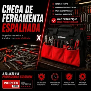 Bolsa De Ferramentas Grande Reforçada 12 E 6 Bolsos Externos - Imagem 2