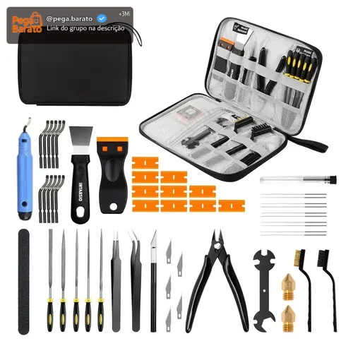 Kit 54 Peças Completo de Ferramentas Manuais para Impressão 3D, Alicate, Pinças, Estilete, Agulhas Inox para Limpeza de Bico