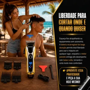 Maquina Cortar Cabelo Profissional Turbo Sem Fio Kemei-1990 - Imagem 5
