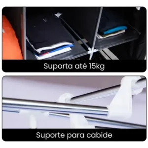 Guarda Roupa Dobrável Organizador Portátil Armário Grande Cor Preto - Imagem 4
