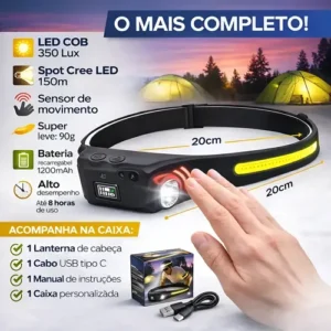 Lanterna De Cabeça Led Recarregável Usb Com Sensor De Movimento E Faixa Ajustável | Farol Potente Para Capacete, Corrida, Pesca, Ciclismo E Trilhas Noturnas | Resistente À Água Marca Navi - Imagem 3