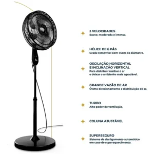 Ventilador de Coluna Britânia 6 Pás de 40cm 160W BVC41A - Imagem 6
