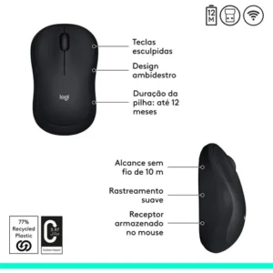 Mouse M185 Sem Fio A Pilha Usb Mini Receiver Preto Logitech Preto - Imagem 6