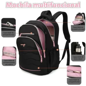 Mochila feminina, impermeável, reforçada, com capacidade para laptop de 15,6 polegadas, 24L, mochila para viagens diárias e para a escola - Imagem 4