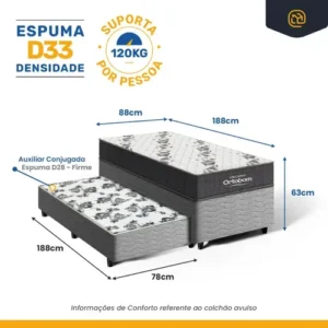 Box Solteiro Colchão D33 Ortobom Airtech+auxiliar De Espuma Cor Cinza - Imagem 4