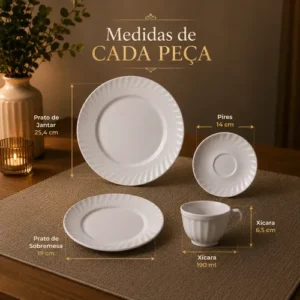 Aparelho De Jantar E Chá Jogo 16 Peças Vidro Branco Completo - Imagem 9