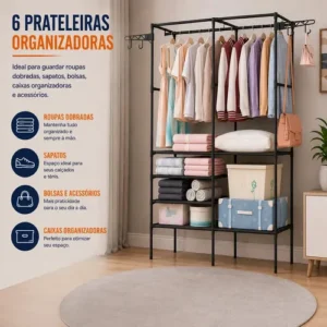 Closet Aberto IRSINA 2 Divisórias Preto com 6 Prateleiras Aço Inox - Imagem 8