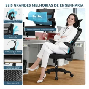 Cadeira de Escritório Ergonômica FivDaily C600 Preta, com Apoio de Cabeça e Suporte Lombar - Imagem 2