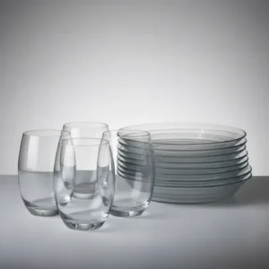 Jogo De 6 Pratos E 6 Copos Vidro Elegante Buffet Restaurante - Imagem 3