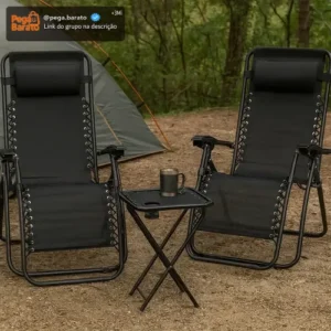 Kit Camping 2 Cadeiras Espreguiçadeira Reclinável + Mesinha - Imagem 1