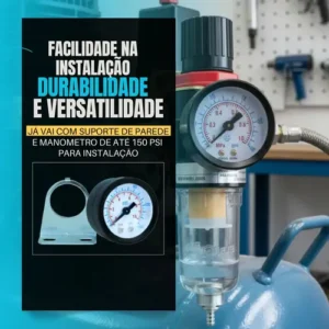 Filtro Regulador Ar Compressor 1/4 Com Manometro E Suporte - Imagem 4