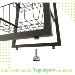 Fruteira de Chão com 3 Cestos e Base Amadeirada em Aço Preto - Imagem 5