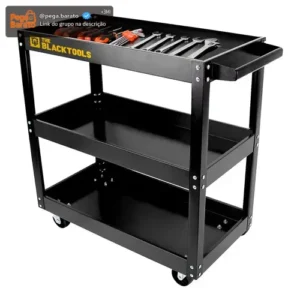 Carrinho De Ferramentas Aberto 3 Andares Capacidade De 120Kg Auto Center Tattoo Cor Preto The Black Tools - Imagem 1
