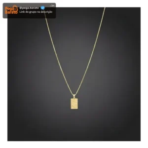 Cordão Fino Masculino 70cm + Pingente Plaquinha Banhado Ouro - Imagem 1