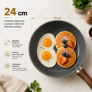 Frigideira de Indução Cerâmica Antiaderente Grande Não Gruda Frita Sem Óleo Fogão a Gás Indução Cooktop Elétrico Panela 24cm Cinza Carneiri - Imagem 6