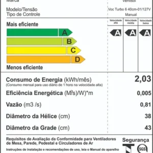 Ventilador de Coluna 40cm Ventisol Turbo 6 Pás Oscilante e Altura ajustável Cor Preto - Imagem 7