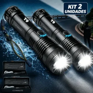Kit 2 Unidades - Lanterna Tática Militar T9 Mais Forte Do Mundo Profissional Lanterna Potente Led Mais Forte Do Mundo Acampamento Viajens Caça Camping - Commlite Branco Preto - Imagem 1