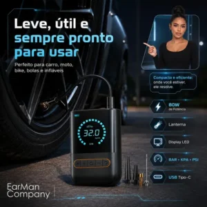 Mini Compressor De Ar Digital Para Pneus Carro Moto Bike 150psi Recarregável 4000mah - Imagem 6