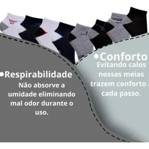 Kit 12 Pares Meia Masculino Cano Curto Soquete Varias Cores - Imagem 3