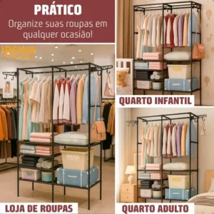 Closet Aberto IRSINA 2 Divisórias Preto com 6 Prateleiras Aço Inox - Imagem 4