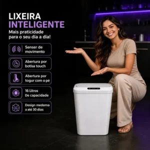 Lixeira Inteligente Automática 16l Branca Sensor Infravermelho Recarregável Usb Alcance Até 30cm Para Escritório Branco - Imagem 7