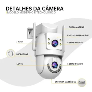 Câmera de Segurança IP 4K, Wi-Fi Dual Band, Lente Dupla, com Sirene, Visão Noturna Colorida, Rotação 355°, Controle por App, Prova D'água, Cor Branca-Jooan - Imagem 8