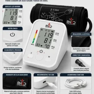 Aparelho Medidor de Pressão Arterial Aferidor Monitor Digital Uso Doméstico Automático Residencial Pressão De Braço Braçadeira Pulso Manguito Ajustável Memória Leitura Adultos Crianças Portátil - Imagem 6