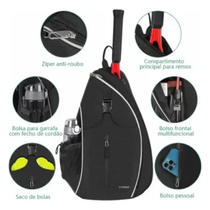 Mochila Raqueteira Beach Tennis, Bolsa De Tênis Transversal Para Raquete, Bolsa De Padel Grande Com Compartimento Separado, Antirroubo E Impermeável, Versátil Para Tênis, Badminton, Ytonet 1340 Preto - Imagem 4