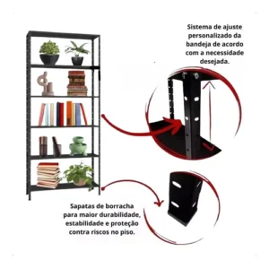 Estante Armário Prateleira de Aço 6 Bandeja Organizador Multiuso preta suporta 150kg 190cm x 90cm x 28cm - Imagem 4