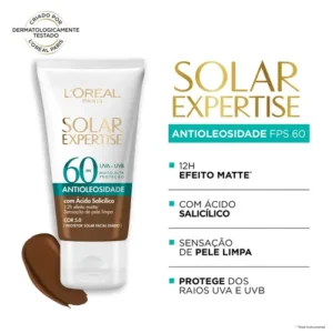 Protetor Solar Facial L'Oréal Paris Solar Expertise Antioleosidade FPS60 Cor Negra 40g - Imagem 2