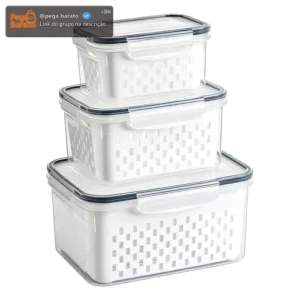 Kit 3 Organizadores Geladeira Alimentos Vegetais Com Tampas - Imagem 1