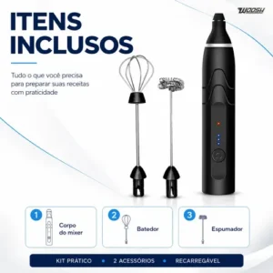 Mixer Elétrico Portátil 2 em 1 Recarregável Potente Misturador de Bebidas e Ovos 3 Velocidades Usb Batedor e Fue Fouet - Imagem 3