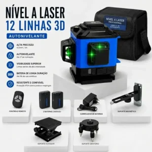 Kit Nível A Laser Verde 12 Linhas Esquadro + Suporte + Tripé Recarregavel Profissional Prumo Autonivelante Acompanha Controle - Imagem 3