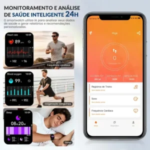 Relógio Smartwatch FORESTORY Inteligente Tela 1.83 Bluetooth Ip68 À Prova D'água Notificações Chamadas Saúde Smart Watch Relogio Corrida Com Android E Ios Com 2 Pulseiras Feminino Masculino - Imagem 7