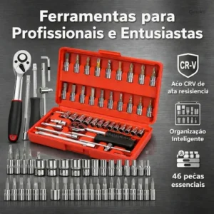 Kit Chaves Ferramentas Jogo Fenda Philips Catraca Soquete Allen 46 Peças Com Maleta Completa Manual Ideal Mecânico Manutenção Casa Carro Profissional Resistente Portátil Compacto Quicko Vermelho - Imagem 4