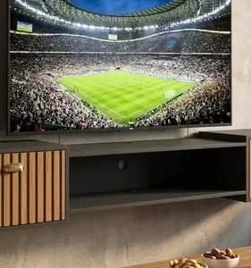 Painel Rack Suspenso Sala Tv At 75 Ripado Com Portas Premium - Imagem 2