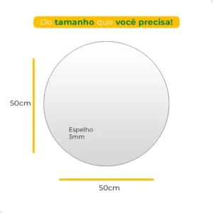 Espelho Redondo 50cm C/ Led Para Parede Quarto Banheiro Sala Moldura Redondo 50cm Led Quente - Imagem 5