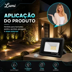 Refletor Super Led 50W Lumi SMD Branco Quente IP67 Alumínio Externo - Imagem 4
