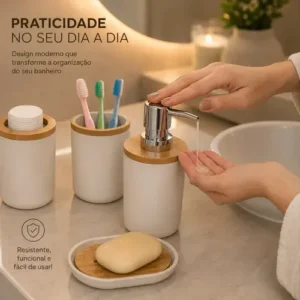 Kit 4 Peças Para Banheiro Porta Sabonete Líquido Algodão Esc - Imagem 4