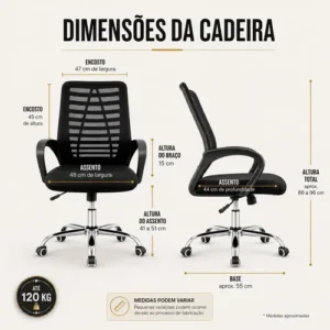 Cadeira Escritório Ergonômica Mesh Altura Ajustável 120kg - Imagem 10